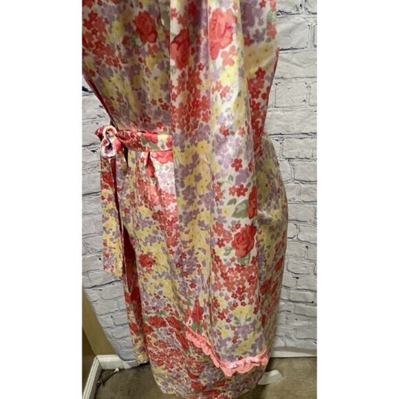 Adonna Vintage Satin Nightgown & Robe Pink Floral Silky Belted Size Large - Picture 16 of 16
